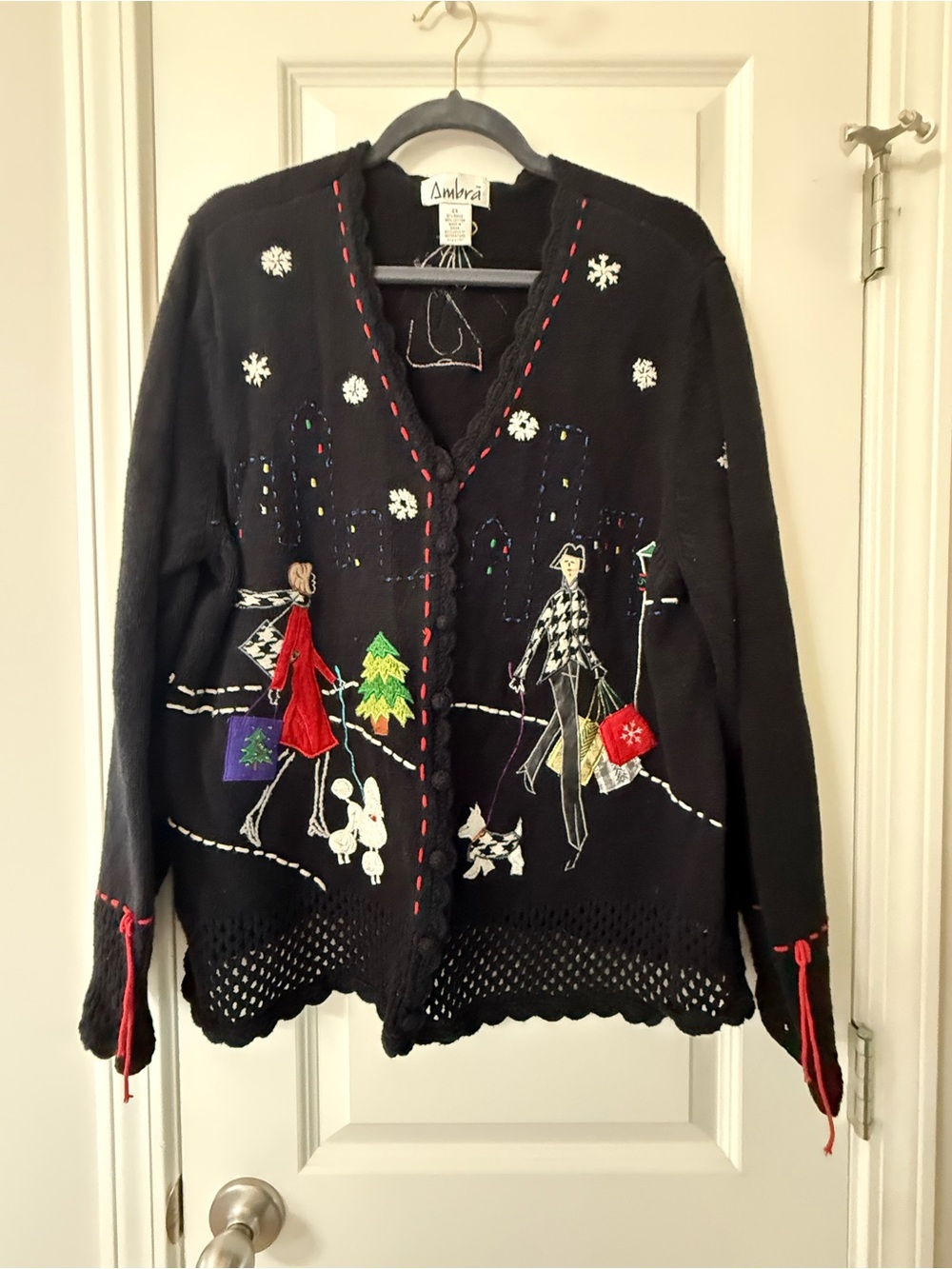 Ambra Vintage Christmas Shopping Cardigan Sweater Size 2X Plus Size